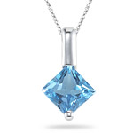 1.50 Ct 6 mm AA Princess Swiss Blue Topaz Solitaire Pendant- 14KW Gold