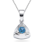 0.20 Ct 4 mm AA Round Swiss Blue Topaz Trillion Pendant-Silver