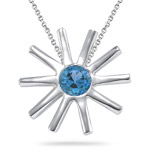 0.25-0.39 Ct 4 mm AA Round Swiss Blue Topaz Solitaire Star Pendant - Silver