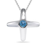 0.10 Ct 3 mm AA Round Swiss Blue Topaz Solitaire Star Pendant - Silver