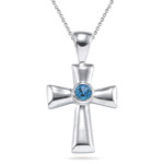 0.10 Cts of 3 mm AA Round Swiss Blue Topaz Cross Pendant in Silver