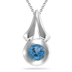 0.60 Ct 5 mm AA Round Swiss Blue Topaz Circle-Drop Pendant in Silver