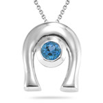 0.25-0.39 Ct 4 mm AA Round Swiss Blue Topaz Horse-Shoe Pendant in Silver