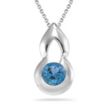 0.60 Cts of 5 mm AA Round Swiss Blue Topaz Solitaire Pendant in Silver