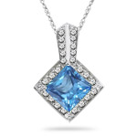 0.14 Cts Diamond & 1.35 Cts Swiss Blue Topaz Pendant in 14K White Gold
