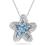 0.13 Cts Diamond & 0.35 Cts Swiss Blue Topaz Pendant in 14K White Gold