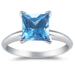 2.07 Ct 7 mm AAA Princess Swiss Blue Topaz Solitaire Ring in 14KW Gold