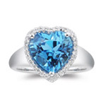 0.15 Ct Diamond & 4.50 Ct Swiss Blue Topaz Heart Ring - 14K White Gold