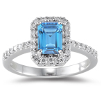 0.26 Ct Diamond & 1.20 Ct Swiss Blue Topaz Ring in 18K White Gold