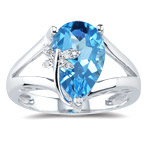 0.03 Cts Diamond & 2.50 Cts Swiss Blue Topaz Ring in 14K White Gold
