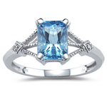 0.01 Cts Diamond & 2.40 Cts Swiss Blue Topaz Ring in 14K White Gold