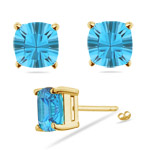 5 mm Cushion Concave Swiss Blue Topaz Stud Earrings in 18K Yellow Gold