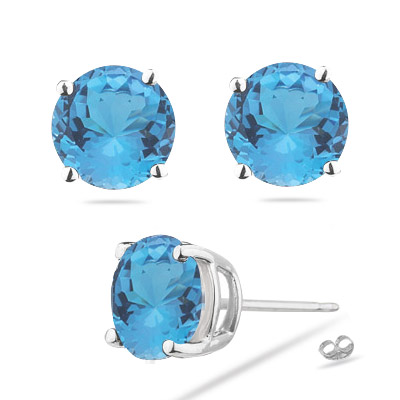 8 mm Round Swiss Blue Topaz Stud Earrings in Platinum