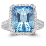 0.40 Cts Diamond & 6.90 Cts Swiss Blue Topaz Ring in 14K White Gold