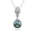 0.50 Cts Diamond & 10 mm Tahitian Cultured Pearl Pendant in 14K White Gold