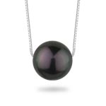 10 mm Round Tahitian Cultured Pearl Floating Pendant in 14K White Gold