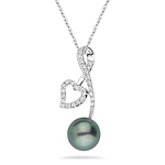 Diamond and Tahitian Pearl Heart Pendant 