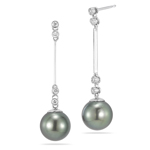 0.16 Cts Diamond & Tahitian Pearl Earrings in 18K White Gold