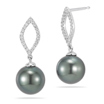 0.24 Cts Diamond & Tahitian Pearl Earrings in 18K White Gold