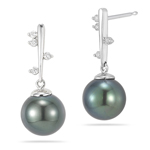 0.14 Cts Diamond & Tahitian Pearl Drop Earrings in 18K White Gold