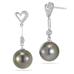 0.06 Cts Diamond & Tahitian Cultured Pearl Earrings in 18K White Gold