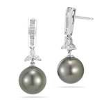 0.36 Cts Diamond & Tahitian Cultured Pearl Earrings in 18K White Gold