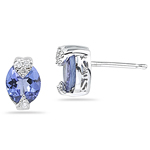 0.04 Cts Diamond & 1.38 Cts Tanzanite Earrings in 14K White Gold