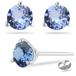 1.10 Cts of 5 mm AA Round Tanzanite Stud Earrings in 14K White Gold