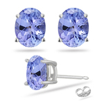 0.95 Cts of 6x4 mm AA Oval Tanzanite Stud Earrings in 14K White Gold