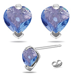 1.70 Cts of 6 mm AA Heart Tanzanite Stud Earrings in 14K White Gold