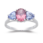 2.20 Cts Pink Tourmaline & Tanzanite Three Stone Ring - 14K White Gold