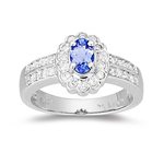 1/3 Cts Diamond & 0.42 Cts Tanzanite Ring in 14K White Gold