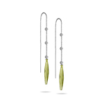 Diamond & Olive Quartz Threader Earrings in 14K White Gold
