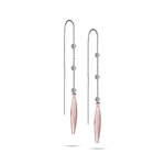 Diamond & Rose Quartz Threader Earrings in 14K White Gold