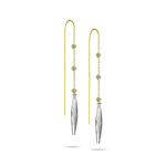 Diamond & White Quartz Threader Earrings in 14K Yellow Gold
