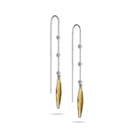 Diamond & Cognac Quartz Threader Earrings in 14K White Gold