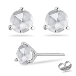 1.00 Ct SI2 quality Round Rose Cut Diamond Stud Earrings in Platinum