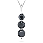 2.50 Cts Black Diamond Three Stone Pendant in 14K White Gold