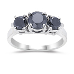 2.65 Cts AA Round Black Diamond Three Stone Ring in 14K White Gold