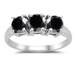 2.00 Cts Black Diamond Three Stone Ring in 14K White Gold