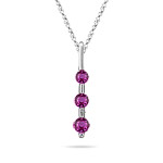 Three Stone Pink Sapphire Pendant in 18K White Gold