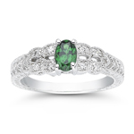 0.10 Cts Diamond & 0.56 Cts AAA Tsavorite Garnet Ring in 14K White Gold