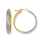 Fancy Gold Diamond-Cut Hoop Earrings in 14K Two Tone Gold