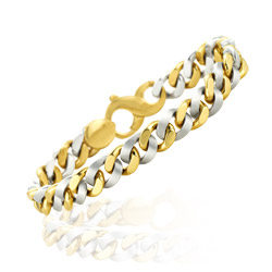 Single Link Charm Men's Bracelet in 14K Two Tone Gold