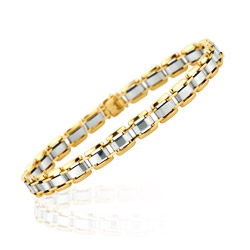 Bold Rectangular Link Fashion Bracelet in 14K Two Tone Gold