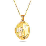 Guardian Angel Gold Oval Locket Pendant in 14K Two Tone Gold
