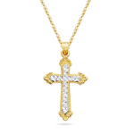 Gold Cross Pendant in 14K Two Tone Gold