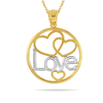 Gold Heart-Circle Pendant in 14K Two Tone Gold