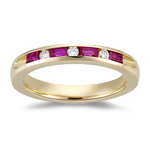 Ruby Band - 1/10 Ct Round Diamond & 0.55 Ct Baguette Ruby Wedding Band