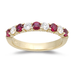 0.21 Cts Diamond & 0.44 Cts Ruby Wedding Band in 14K Yellow Gold { VVS2 }